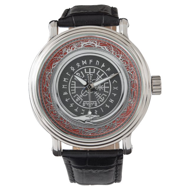 [400] Vegvisir - Viking Silver Magic Runic Compass Watch (Front)