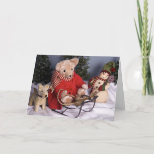 4019 Sledding Teddy Bear & Friends Christmas Holiday Card