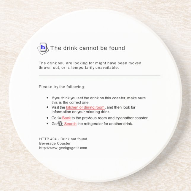 404 Drink Not Found Coaster (Front)