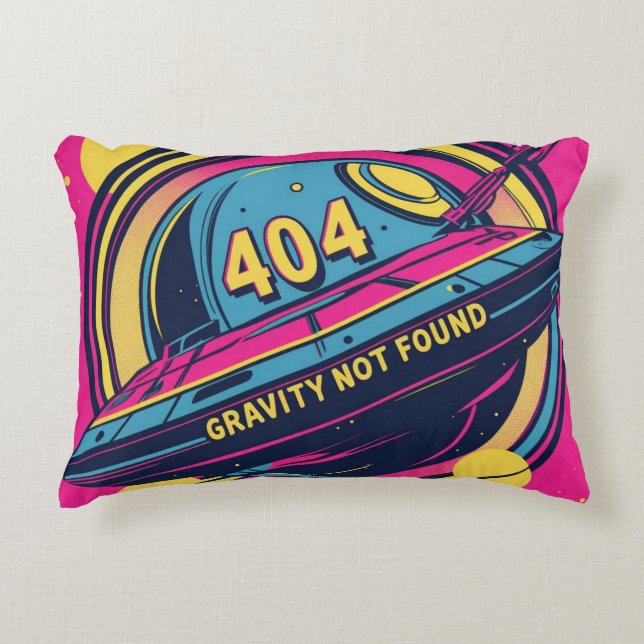404 Gravity Not Found – Retro Space Pop Art Accent Pillow (Front)