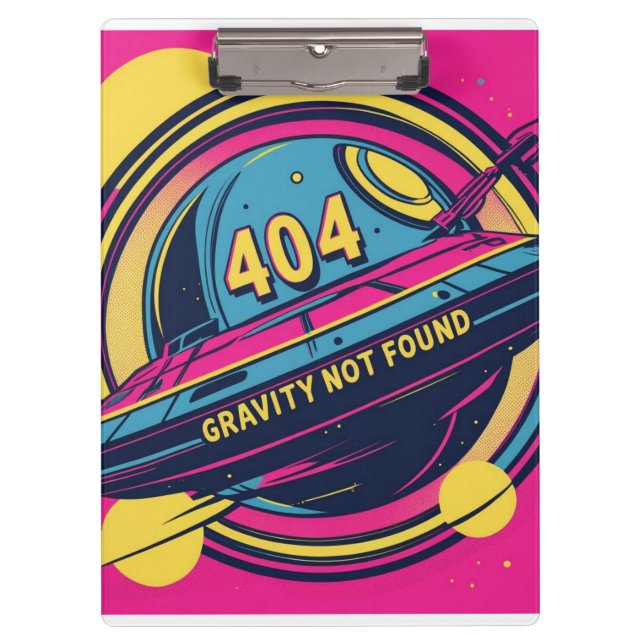 404 Gravity Not Found – Retro Space Pop Art Clipboard (Front)