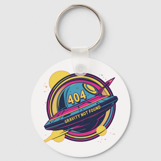 404 Gravity Not Found – Retro Space Pop Art Keychain (Front)
