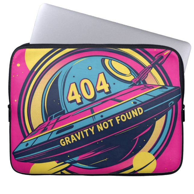 404 Gravity Not Found – Retro Space Pop Art Laptop Sleeve (Front)