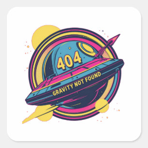 404 Gravity Not Found – Retro Space Pop Art Square Sticker