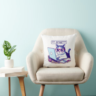 404 Motivation Not Found Funny Pixel Cat Home Throw Pillow