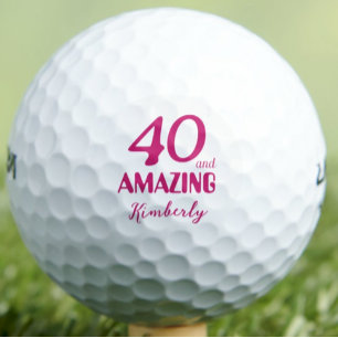 40 and Amazing Mom Gift – Pink 40th Birthday Golf Balls