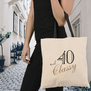 40 and Classy Elegant Black Golden Script Birthday Tote Bag
