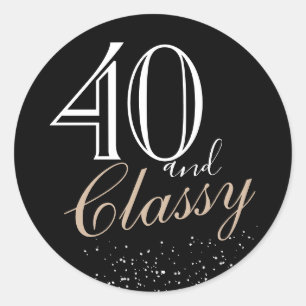 40 and Classy Modern Elegant Black Birthday Classic Round Sticker