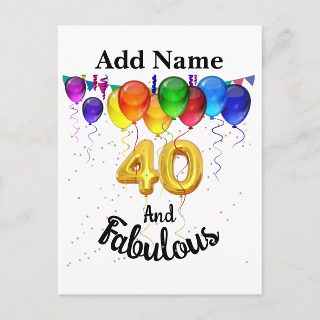 40 and fabulous birthday balloons  invitation postcard (Front)