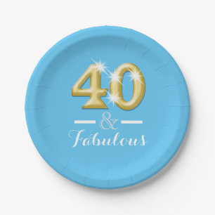 40 and fabulous birthday blue paper plate