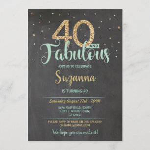 40 and Fabulous Birthday Party 40th Mint Gold Invitation