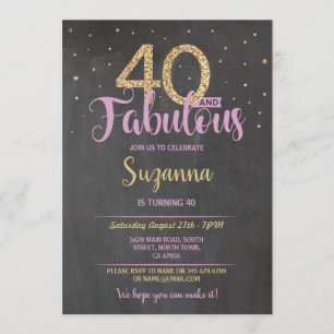 40 and Fabulous Birthday Party 40th Pink Gold Invitation