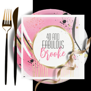 40 and Fabulous Birthday Pink Gold Sparkle Black  Napkin