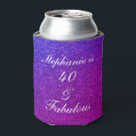 40 And Fabulous Birthday Pink Purple Glitter Ombre Can Cooler<br><div class="desc">Designed with pretty,  girly and beautiful pink purple glittery background and personalized text template for name which you can edit,  this is perfect for the 40th birthday celebrations or gifts or party favours!</div>