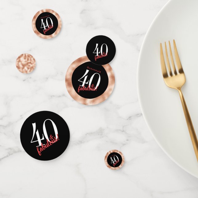 40 and Fabulous Black and Rose Gold  Birthday Confetti (Group)