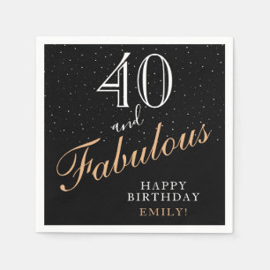 40 and Fabulous Black Elegant 40th Birthday Party Napkin