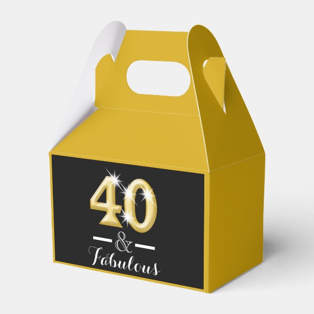 40 and fabulous black gold birthday favor box (Front Side)