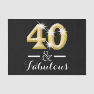 40 and fabulous black gold birthday tissue paper