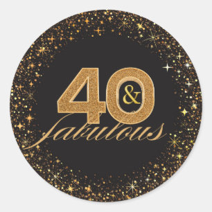 40 and fabulous black gold glitters sparkles  classic round sticker