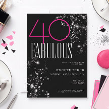 40 and Fabulous Black Pink Glam Sparkle Birthday