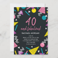 40 and Fabulous Black Retro Birthday Invitation