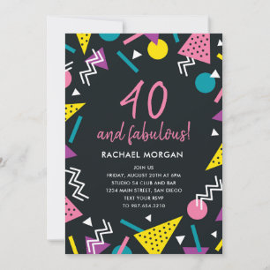 40 and Fabulous Black Retro Birthday Invitation