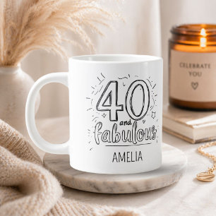 40 and Fabulous Doodle Happy Birthday  Large Coffee Mug