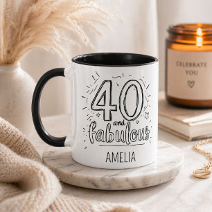 40 and Fabulous Doodle Happy Birthday  Mug