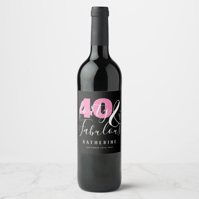 40 And Fabulous Elegant 40th Birthday Party Wine Label (Front)