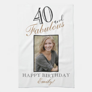 40 and Fabulous Elegant 40th Birthday Photo Kitchen Towel