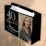 40 and Fabulous Elegant Black 40th Birthday Photo Large Gift Bag<br><div class="desc">40 and Fabulous Elegant Black 40th Birthday Photo Gift Bag. 40 and fabulous text in trendy script with a name on a black background. Personalize it with your photo,  name and age. It`s a great personalized photo gift bag for a woman`s birthday.</div>