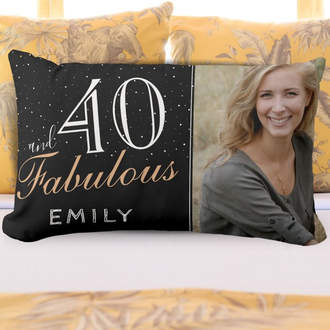 40 and Fabulous Elegant Black 40th Birthday Photo Lumbar Pillow (Creator Uploaded)