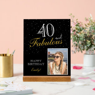 40 and Fabulous Elegant Black Birthday Photo Acrylic Sign