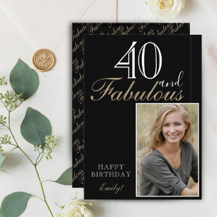 40 and Fabulous Elegant Black Happy Birthday Photo Card
