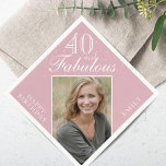 40 and Fabulous Elegant Pink Photo 40th Birthday Napkin<br><div class="desc">40 and Fabulous Elegant Pink Photo 40th Birthday Napkins. The saying 40 and fabulous is in modern white script on a blush pink background. Make your own 40th birthday party paper napkin for her. Customize with the name and age number and insert your photo into the template.</div>