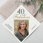 40 and Fabulous Elegant Script Photo 40th Birthday Napkin<br><div class="desc">40 and Fabulous Elegant Script Photo 40th Birthday Napkins. The saying 40 and fabulous is in modern script on a white background. Make your own 40th birthday party paper napkin for her. Customize with the name and age number and insert your photo into the template.</div>