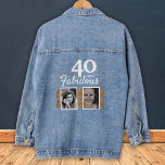 40 and Fabulous Faux Glitter 2 Photo 40th Birthday Denim Jacket<br><div class="desc">40 and Fabulous Faux Glitter 2 Photo 40th Birthday Denim Jacket. The text is in white colour. Add your photos - you can use an old and new photo.</div>