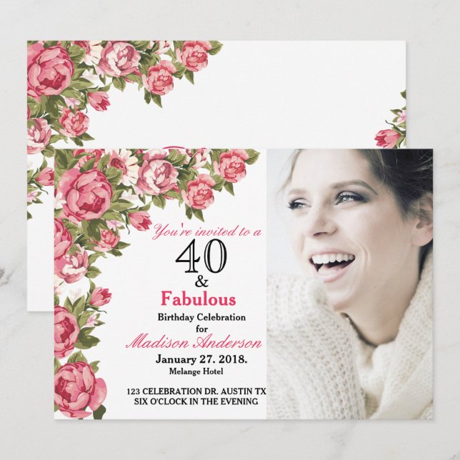 40 and Fabulous Floral | 40th Birthday Invitations (Front/Back)
