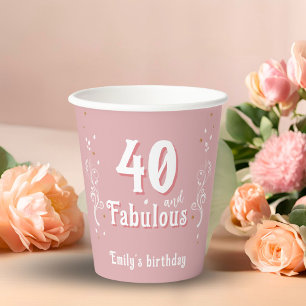 40 and Fabulous Foliage Pink 40th Birthday  Paper Cups