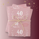 40 and Fabulous Foliage Pink 40th Birthday  Wrapping Paper Sheet<br><div class="desc">40 and Fabulous Foliage Pink 40th Birthday Wrapping Paper Sheets. 40 and fabulous text in trendy white script with a name and white foliage on a pink background. Personalize it with your age.</div>