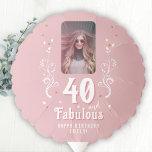 40 and Fabulous Foliage Pink Photo 40th Birthday  Balloon<br><div class="desc">40 and Fabulous Foliage Pink Photo 40th Birthday Party Balloon. 40 and fabulous text in trendy white script with a name and white foliage on a pink background. Personalize it with your photo,  your name and the age.</div>