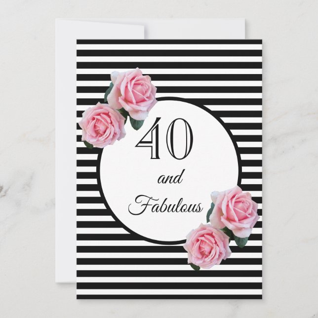 40 and fabulous glam birthday party black white invitation (Front)