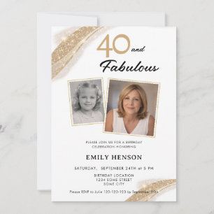 40 and Fabulous Gold 2 Photo 40th Birthday Invitation
