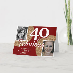 40 and Fabulous Gold Glitter 2 Photo 40th Birthday Card