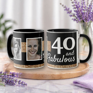 40 and Fabulous Gold Glitter 2 Photo 40th Birthday Mug