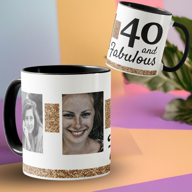 40 and Fabulous Gold Glitter 2 Photo 40th Birthday Mug (Creator Uploaded)