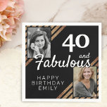 40 and Fabulous Gold Glitter 2 Photo 40th Birthday Napkin<br><div class="desc">40 and Fabulous Gold Glitter 2 Photo 40th Birthday Party Napkins. Add your photos - you can use an old and new photo. Add your name and age.</div>