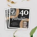 40 and Fabulous Gold Glitter 2 Photo 40th Birthday Napkin<br><div class="desc">40 and Fabulous Gold Glitter 2 Photo 40th Birthday Party Napkins. Add your photos - you can use an old and new photo. Add your name and age.</div>
