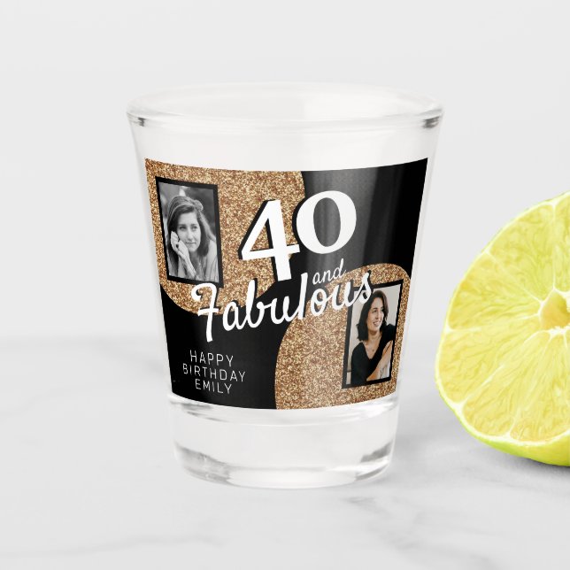 40 and Fabulous Gold Glitter 2 Photo 40th Birthday Shot Glass (Front)