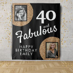 40 and Fabulous Gold Glitter 2 Photo 40th Birthday Tapestry<br><div class="desc">40 and Fabulous Gold Glitter 2 Photo 40th Birthday Tapestry. Faux gold glitter on black with 2 photos - you can use an old and a new photo. Add your name and age and make great,  elegant birthday backdrop for the milestone celebration.</div>